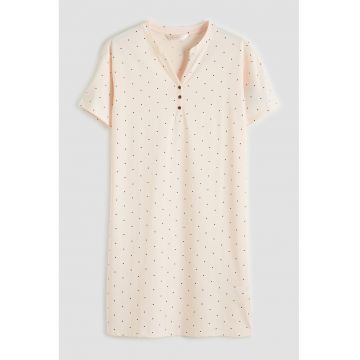 Camasa de noapte cu imprimeu cu buline - Piersica