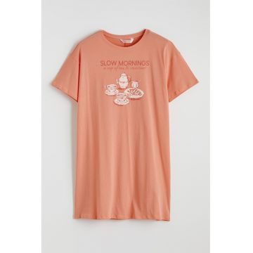 Camasa de noapte scurta cu imprimeu grafic - Portocaliu persan