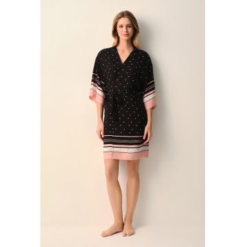 Chimono cu imprimeu - Alb/Negru/Roz