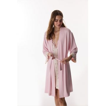 Halat de baie cu model uni - Roz pastel