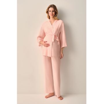 Halat de baie pentru gravide - Alb/Roz somon