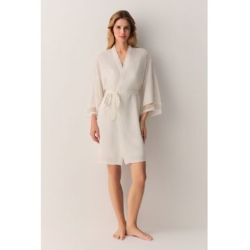 Halat subtire cu insertie din dantela - Alb