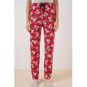 Pantaloni de pijama -  model cu talie medie - rosu - poliester