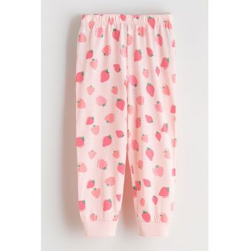 Pantaloni lungi de pijama cu imprimeu capsune - Roz pal