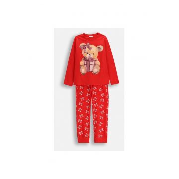 Pijama copii -  Craciun - rosu - bumbac - set 2 piese -