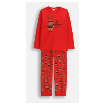 Pijama copii -  set 2 piese - rosu - bumbac