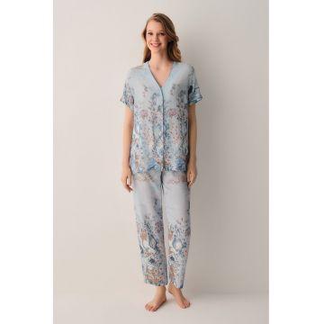 Pijama cu imprimeu floral - Albastru pal -