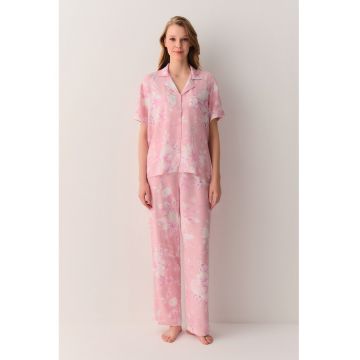 Pijama cu imprimeu floral - Roz