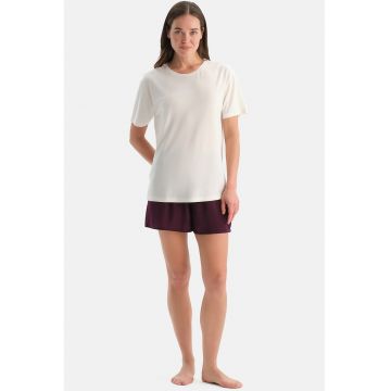 Pijama cu maneci scurte si model uni - Visiniu