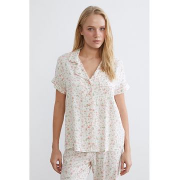 Pijama cu model floral - Alb/Roz