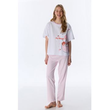 Pijama cu model Melody - Alb/Roz deschis