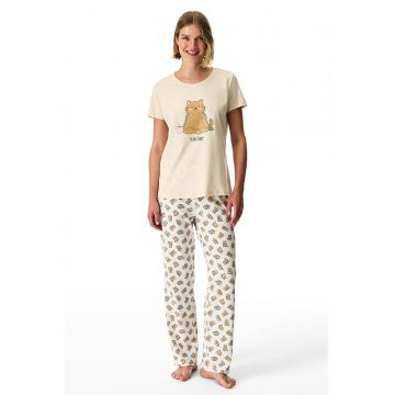 Pijama cu model pisici - Alb murdar