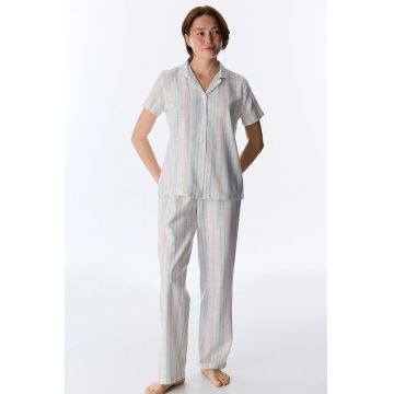 Pijama cu nasturi si imprimeu cu model in dungi - Roz deschis/Gri antichizat/Albastru deschis