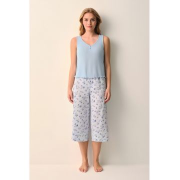 Pijama cu pantaloni 3/4 - Albastru deschis -