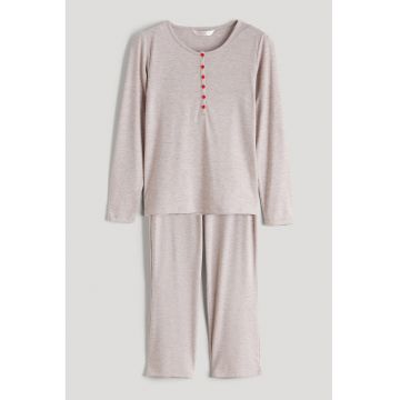 Pijama cu pantaloni lungi si model uni - Piersica
