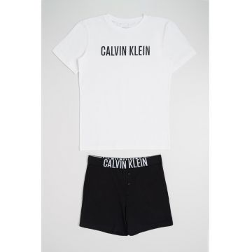 Pijama cu pantaloni scurti si imprimeu logo - Alb/Negru