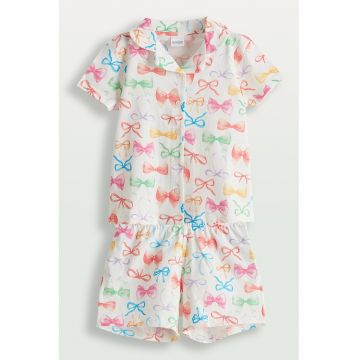 Pijama cu pantaloni scurti si model - Verde/Roz/Albastru