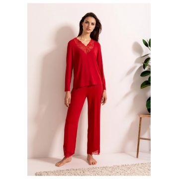 Pijama Dama  Alma - rosie - din modal - cu dantela - marime