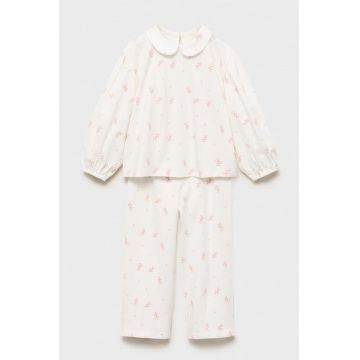Pijama de bumbac cu guler Peter Pan - Rosu stins/Crem
