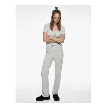 Pijama din amestec de bumbac cu decolteu rotund - Gri deschis