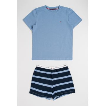 Pijama din amestec de bumbac cu pantaloni scurti - Albastru inchis