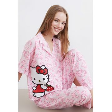 Pijama din bumbac cu design grafic - Rosu/Roz pastel/Roz pal