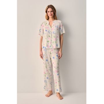 Pijama lejera cu model floral - Albastru azur/Bej deschis