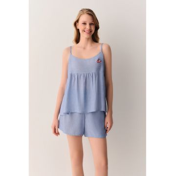 Pijama lejera cu model in dungi si bretele inguste - Albastru deschis -