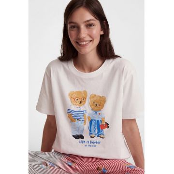 Pijama lunga cu imprimeu grafic - Alb/Rosu inchis