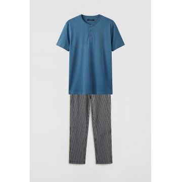 Pijama regular fit de bumbac - Negru/Albastru inchis
