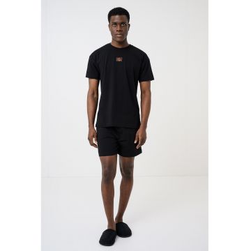 Pijama scurta cu aplicatie logo discreta Galaxy - Negru