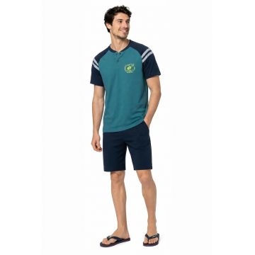 Pijama scurta cu maneci contrastante si buzunare - Verde