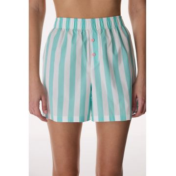Pijama scurta cu talie inalta si model in dungi - Alb/Turcoaz inchis