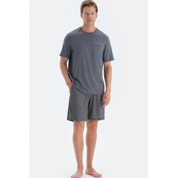 Pijama scurta din amestec de modal - Gri carbune/Crem