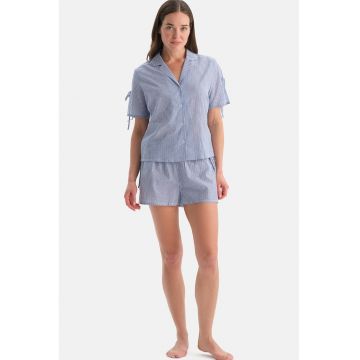 Pijama scurta din bumbac - Alb/Albastru