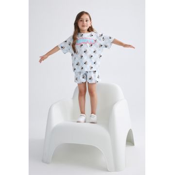 Pijama scurta din bumbac cu model cu Minnie Moiuse - Albastru pastel/Negru stins/Alb optic