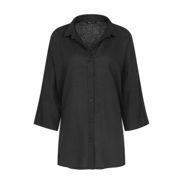 Pijamale dama -  camasa de pijama - maneca lunga - negru - 55% in - 45% viscoza