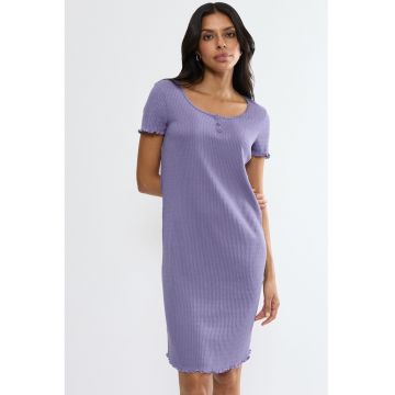Rochie mini din amestec de bumbac cu striatii - Violet