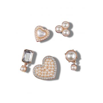 Set de accesorii jibbitz cu aplicatii de margele - 5 piese - Alb/Auriu rose