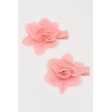 Set de clame cu model floral pentru par - 2 piese - Roz