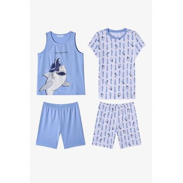 Set de pijama de bumbac - 4 piese - Albastru lavanda