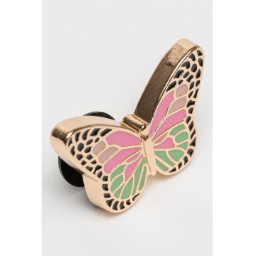 Talisman in forma de fluture Jibbitz - Auriu/Roz pastel