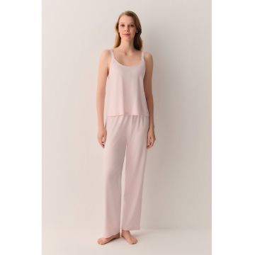 Top uni si pantaloni de pijama - Roz prafuit deschis