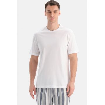 Tricou de pijama cu decolteu la baza gatului si model uni - Alb optic