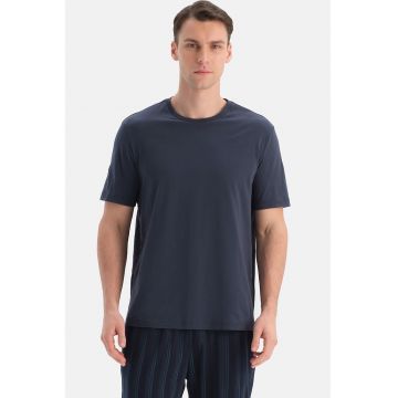 Tricou de pijama cu decolteu la baza gatului si model uni - Albastru ultramarin