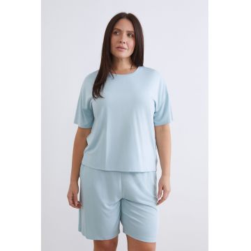 Tricou de pijama din bumbac cu model uni - Albastru deschis