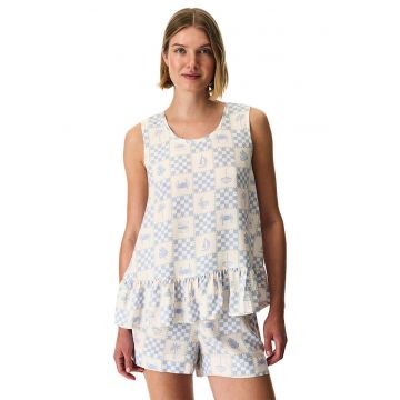 Bluza de pijama cu imprimeu - Alb fildes/Albastru deschis