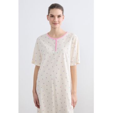 Camasa de noapte cu imprimeu floral - Crem
