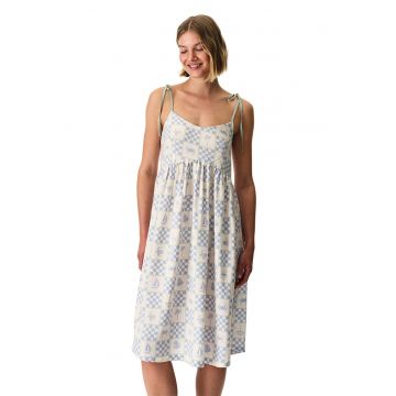 Camasa de noapte cu model - Alb fildes/Albastru deschis