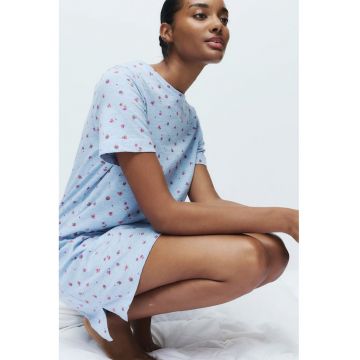 Camasa de noapte din bumbac cu model - Roz/Albastru deschis